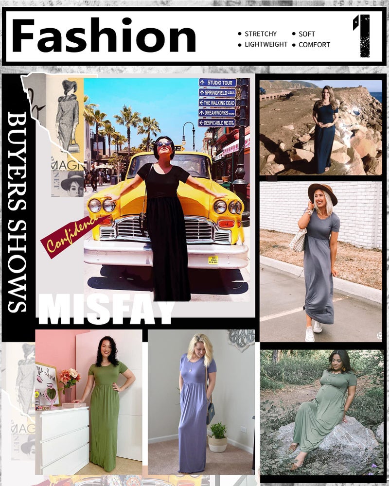 MISFAY Women Short Sleeve Loose Plain Maxi Dresses Casual Long Dresses Pockets(Striped Black,XL) - Image 4