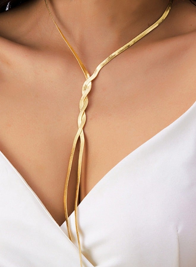 كاتي كاروي قلادة ذهبية طويلة بتصميم عظام الثعبان للأزياء المتعددة - مثالية للمكتب والمناسبات المسائية - Image 1