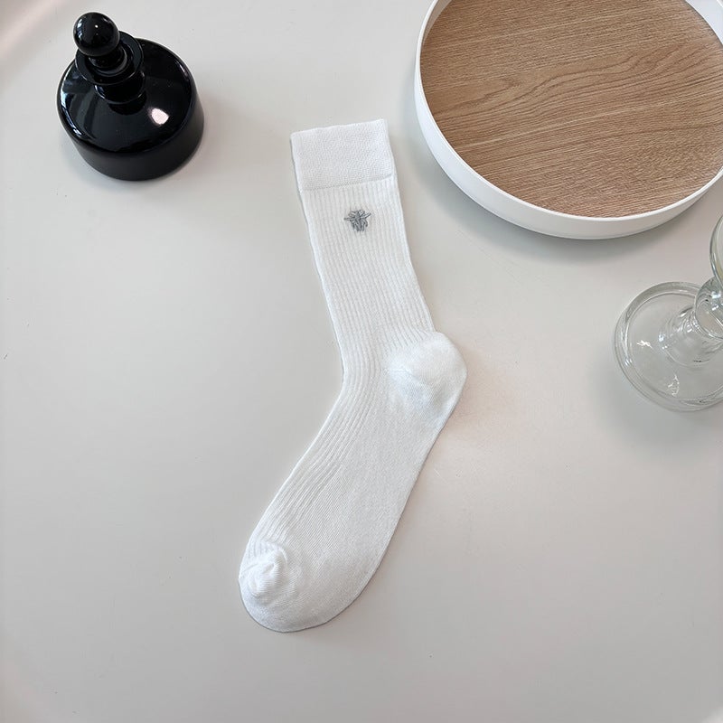 Summer Mid-Tube Thin Womens Socks with Bee Pattern Grey  - Image 2