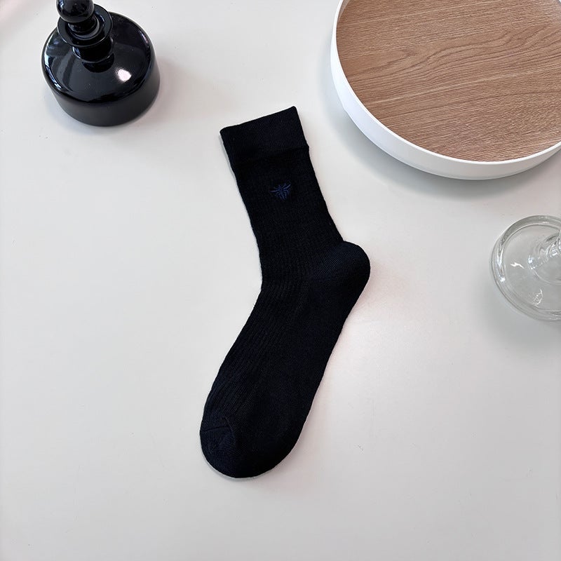 Summer Mid-Tube Thin Womens Socks with Bee Pattern Grey  - Image 3