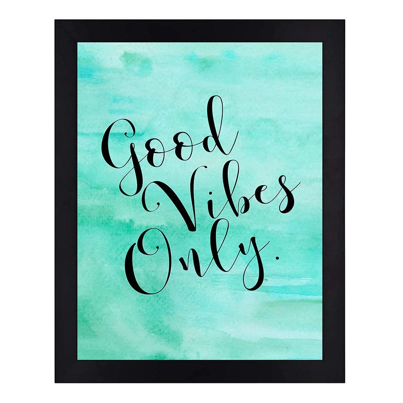 Interio Crafts Synthetic Wood Motivational Quote Good Vibes Only Wall Framed Home Decor Poster with Plexi Glass in Front Size 13X10 InchesBlack