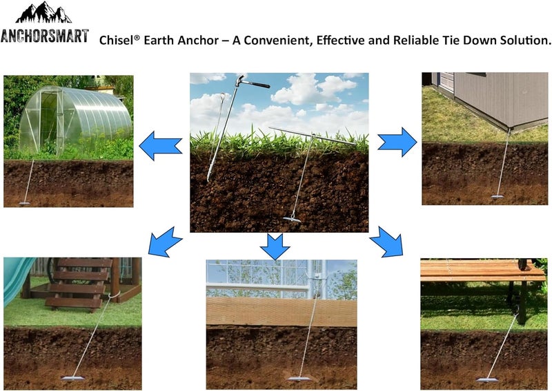 Chisel 3.5" Chisel Earth Anchors - 24 pcs - Heavy Duty Ground Anchor with 30" Cable - Cable Earth Anchor for Swing Set, shed, Greenhouse, Fence and More - Image 5