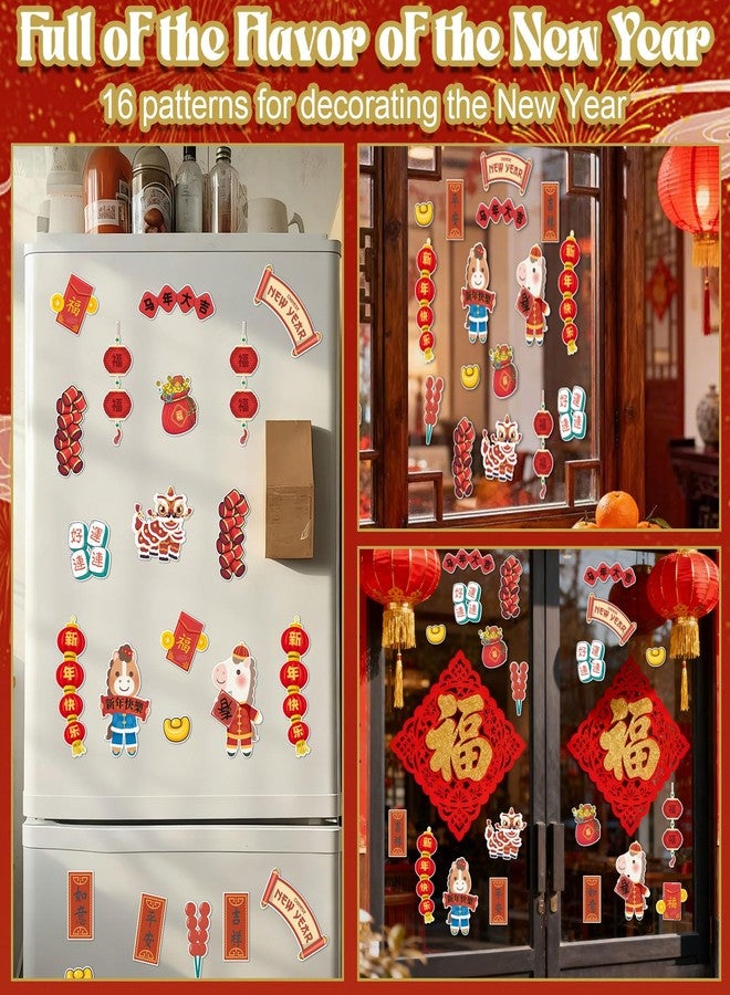 Hying 64 PCS Chinese New Year Cutouts Spring Festival Bulletin Board Decorations Set 2026 Horse Year Cut-Outs Firecrackers Red Envelopes Paper Cutouts with Glue Points for Window Door Decorations - Image 3