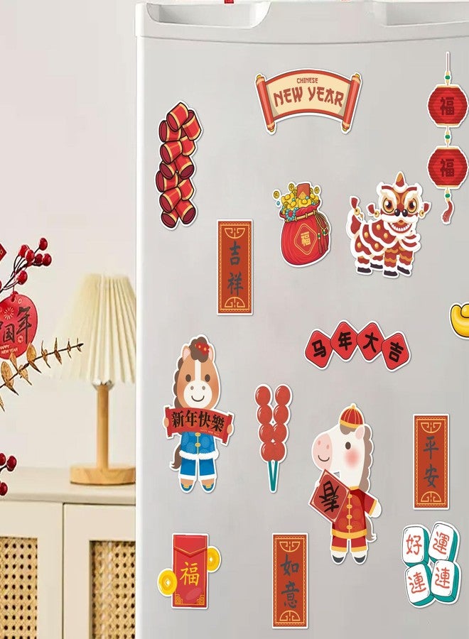 Hying 64 PCS Chinese New Year Cutouts Spring Festival Bulletin Board Decorations Set 2026 Horse Year Cut-Outs Firecrackers Red Envelopes Paper Cutouts with Glue Points for Window Door Decorations - Image 4