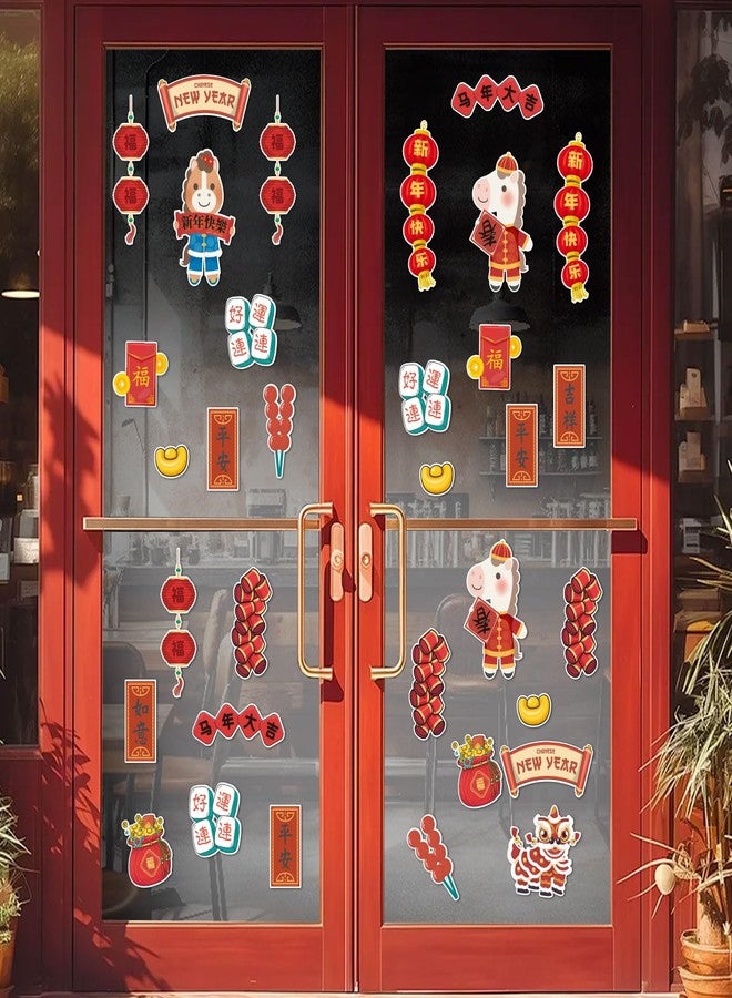 Hying 64 PCS Chinese New Year Cutouts Spring Festival Bulletin Board Decorations Set 2026 Horse Year Cut-Outs Firecrackers Red Envelopes Paper Cutouts with Glue Points for Window Door Decorations - Image 5