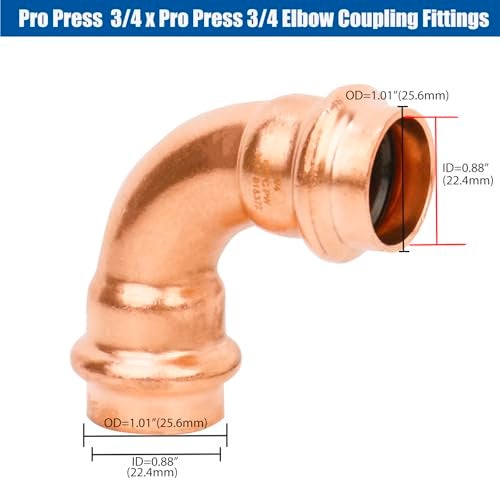 WHK 10 Pack 34 Pro press x 34 Pro press Copper 90 Degree Elbow Crimp Press Fittings Adapter Coupling 075 inch Cooper to Cooper Pipe Connection LeadFree - Image 3