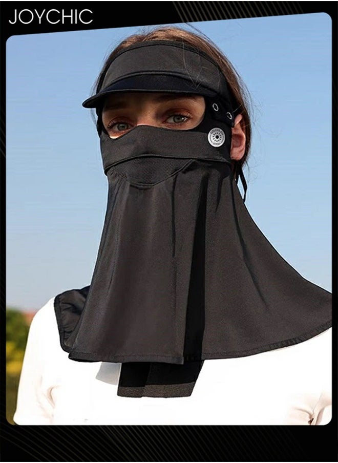 Joychic - Summer Ice Silk Sun Protection Mask Full Face Women's Forehead and Neck Anti-UV Mask with Removable Brim Black - Image 1