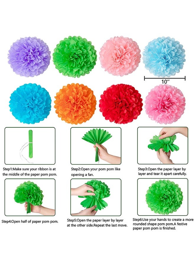 S-Quality Colorful Paper Fan & Flower Garland Party Decoration Set – Rainbow Paper Fans, Tissue Pom Poms, Triangle Bunting, Balloon Banner, Circle & Spiral Hanging Decor - Image 5