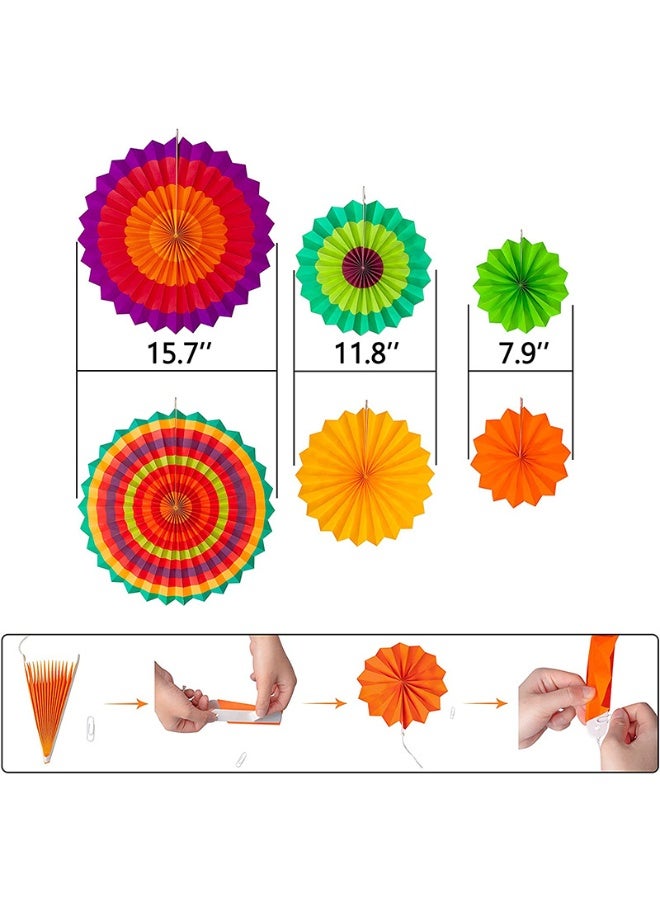 S-Quality Colorful Paper Fan & Flower Garland Party Decoration Set – Rainbow Paper Fans, Tissue Pom Poms, Triangle Bunting, Balloon Banner, Circle & Spiral Hanging Decor - Image 3