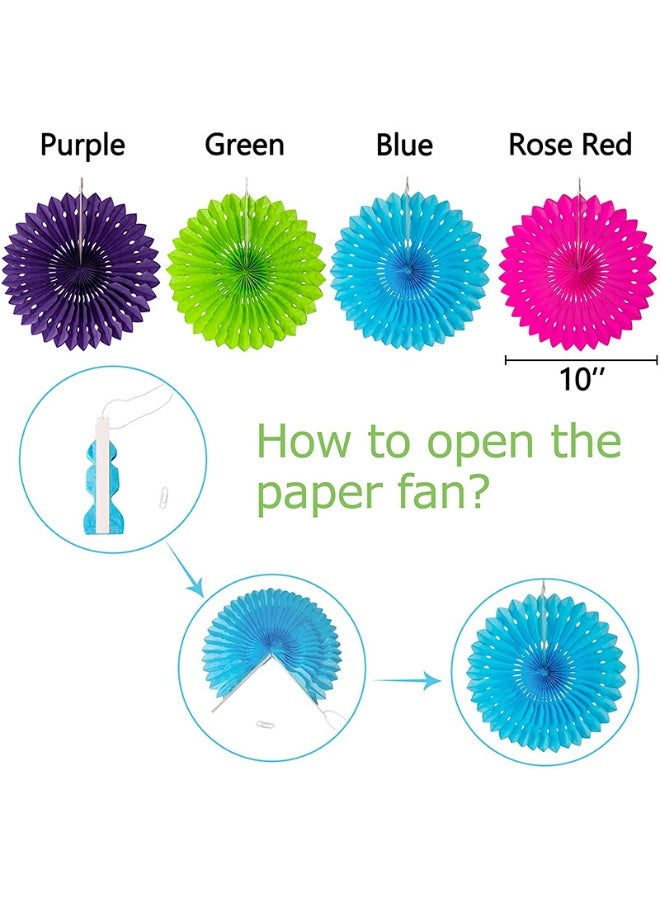 S-Quality Colorful Paper Fan & Flower Garland Party Decoration Set – Rainbow Paper Fans, Tissue Pom Poms, Triangle Bunting, Balloon Banner, Circle & Spiral Hanging Decor - Image 4