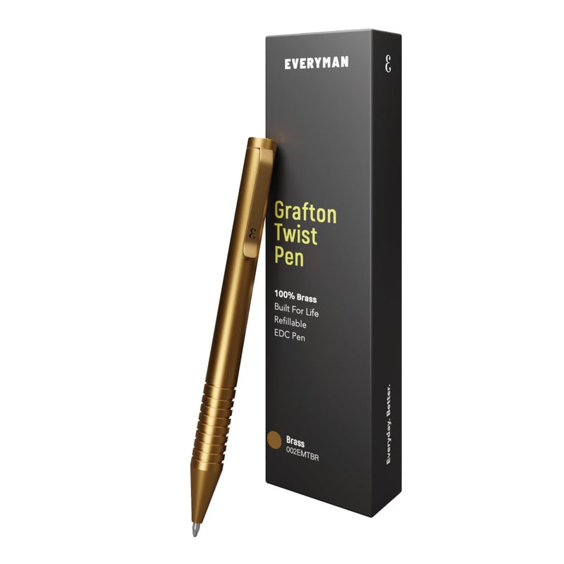 Everyman Brass Grafton Mini Twist EDC Pen with Refillable, Pocket-Size Metal Body, Luxury Mini EDC Ink Pen, Cartridge Compatible Design, Ideal Gift for Office, Business, Executive - Image 1