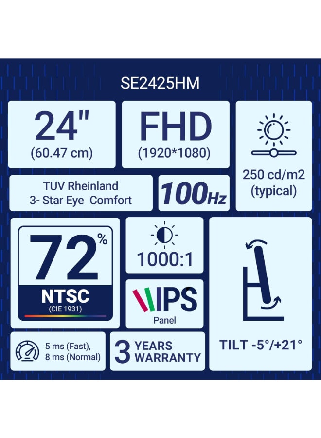 ديل شاشة كمبيوتر SE2425HM 23.8 بوصة بدقة عالية كاملة 1920x1080، بتقنية الإضاءة الخلفية LED، نوع اللوحة IPS، منفذ HDMI و VGA - أسود - Image 2