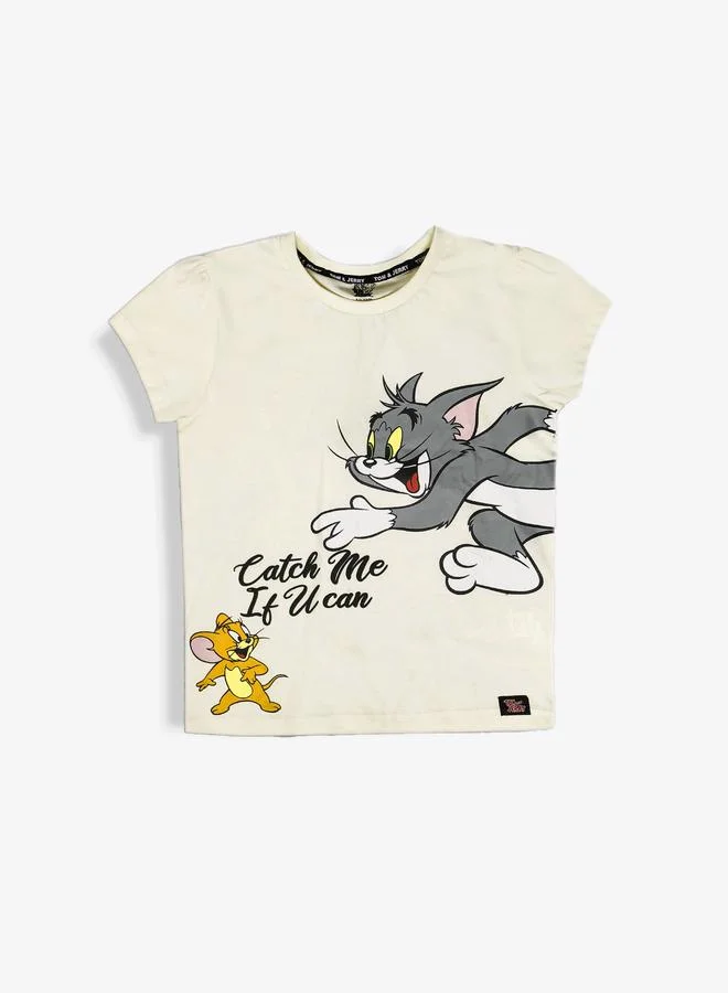 Tom And Jerry Graphic Print Round Neck Fashion T-shirt