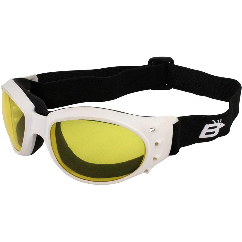 Birdz Eyewear Eagle Padded Motorcycle Riding Goggles White Frame with AntiFog Clear Lens Yellow - Image 2