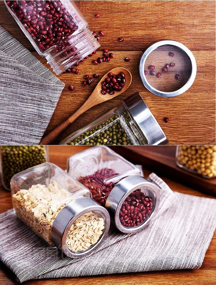 MACHAK Cubikal Kitchen Storage Glass Jar For Grocery With See Through Steel Cap, 310ml, Clear (Set of 3) - Image 5