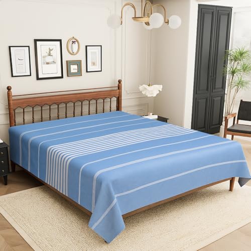 Värde Bedsheet for Double Bed | Handmade Cotton Double Bedsheet 210 Thread Count | Summer King Size BedSheet 90x100 Inches (7.5 x 8.3 Feet) | Handloom Design | Without Pillow Covers_Rock Blue - Image 3