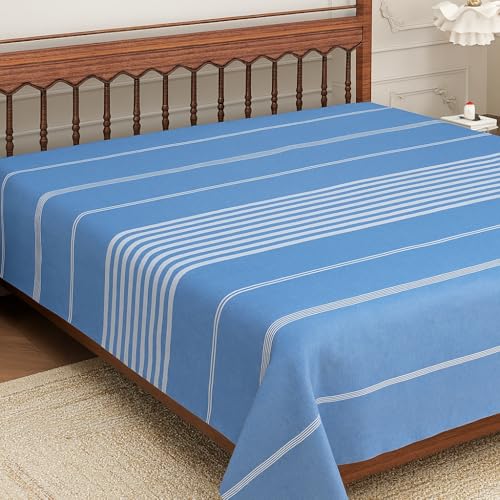 Värde Bedsheet for Double Bed | Handmade Cotton Double Bedsheet 210 Thread Count | Summer King Size BedSheet 90x100 Inches (7.5 x 8.3 Feet) | Handloom Design | Without Pillow Covers_Rock Blue - Image 1