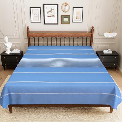 Värde Bedsheet for Double Bed | Handmade Cotton Double Bedsheet 210 Thread Count | Summer King Size BedSheet 90x100 Inches (7.5 x 8.3 Feet) | Handloom Design | Without Pillow Covers_Rock Blue - Image 2