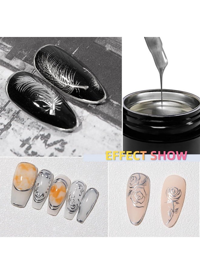 U-Shinein 8Ml Metallic Painting Gel Silver Painted Nail Polish 3D Metal Painting Drawing Mirror Nail Gel Polish Glossy Soak Off Uv/Led Diy Nail Art Manicure  - Image 3