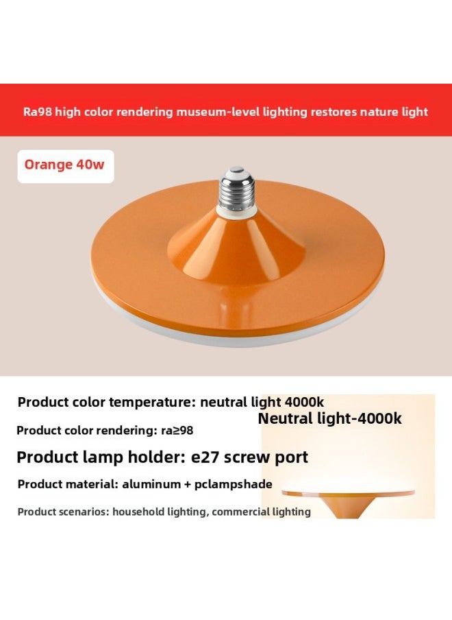 Generic - Full Spectrum Flying Saucer Lamp Home E27 Screw Led Super Bright Energy-saving Lamp Three-color Variable Light Eye Protection Bulb Warm Light Indoor-Specifications:Full Spectrum [eye Protection Ra98] Orange Model—40w—neutral Light - Image 1