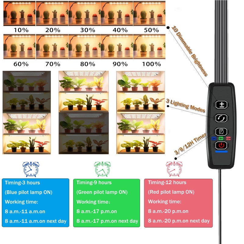 Rocoking Grow Light,40W Ultra-Thin Panel Grow Lights for Indoor Plants,316LEDs Full Spectrum Grow Lights for Under Cabinet Plant, Grow Lamp with 3/9/12H Timer,10 Dimmable Levels for Plants Growing (4pcs) - Image 3