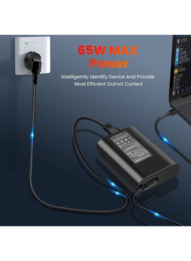 65W USB-C Laptop Charger Fast Adapter for Dell Latitude 5420 5410 5490 3400 7410, XPS 13 12 15, Chromebook 3380 5190 (LA45NM150 Type-C Power Supply) with Cord - Image 3