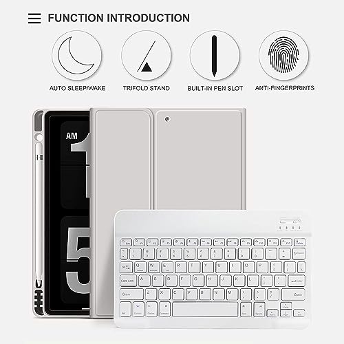 kenke Case with Keyboard for iPad 9th/8th/7th Generation 10.2 inch 2021/2020/2019 Detachable Wireless Bluetooth Keyboard Cover Thin & Light with Left Side Pencil Holder Auto Wake/Sleep（Gray） - Image 2