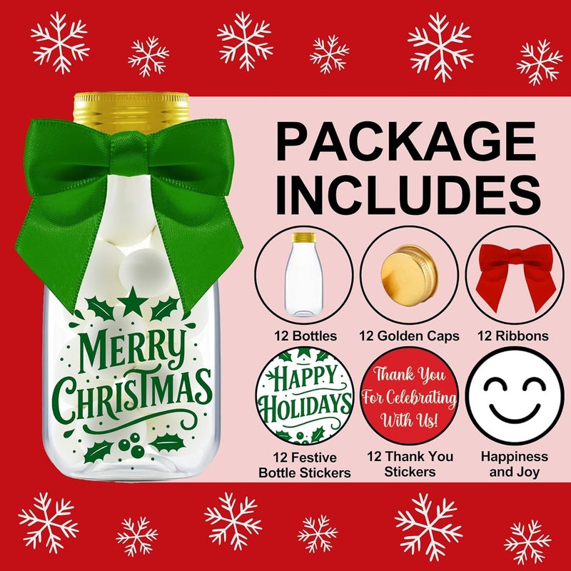 Ethisa 12 Pack Christmas Candy Jars with Ribbons and Stickers - DIY Party Favor Containers for Holiday Parties, Classroom, Stocking Stuffers, and Table Decorations - Image 2