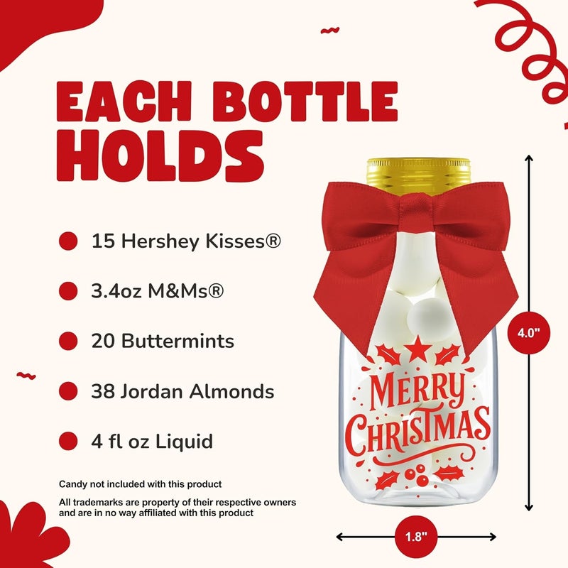 Ethisa 12 Pack Christmas Candy Jars with Ribbons and Stickers - DIY Party Favor Containers for Holiday Parties, Classroom, Stocking Stuffers, and Table Decorations - Image 3