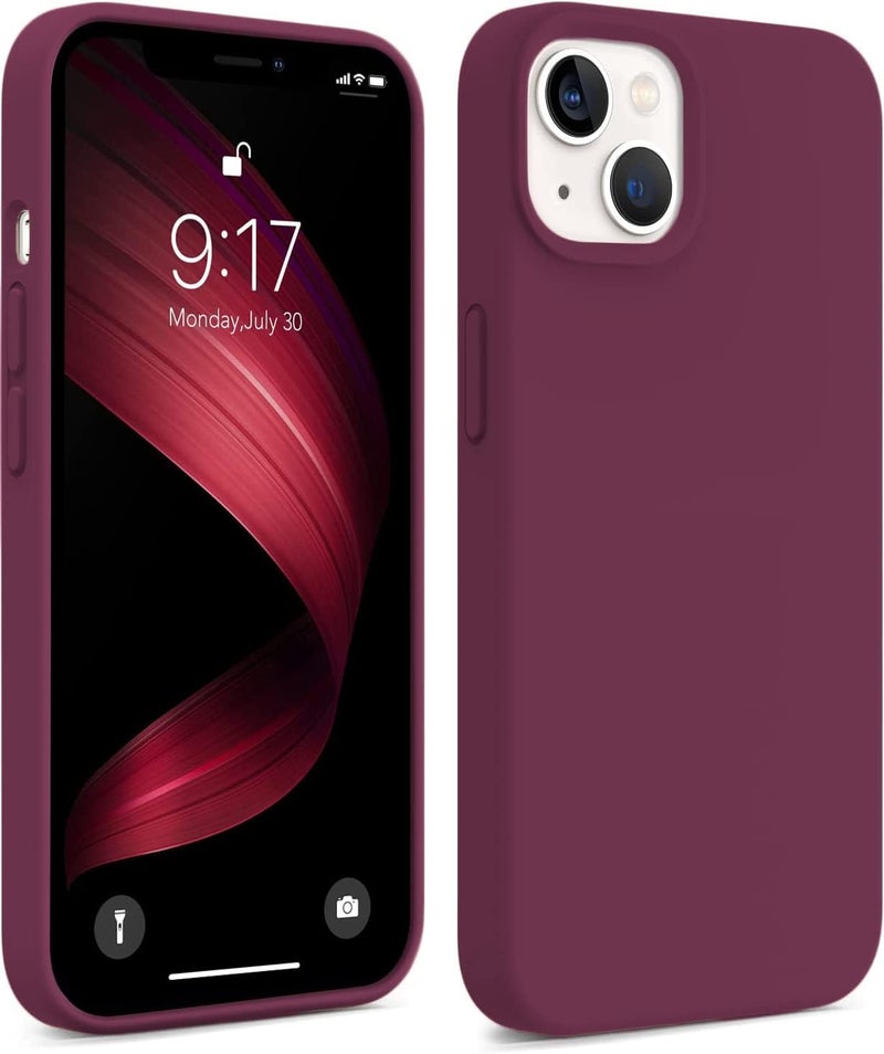 DIZORO® Compatible with iPhone 13 Case, Liquid Silicone Case, Full Body Protective Cover, Shockproof, Slim Phone Case, Anti-Scratch Soft Microfiber Lining, 6.1 inch - Wine Red - Image 1