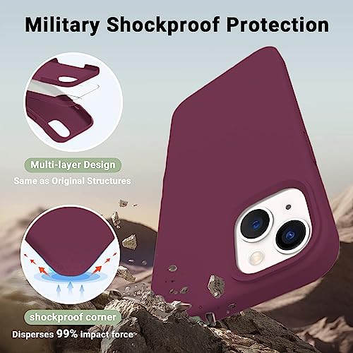 DIZORO® Compatible with iPhone 13 Case, Liquid Silicone Case, Full Body Protective Cover, Shockproof, Slim Phone Case, Anti-Scratch Soft Microfiber Lining, 6.1 inch - Wine Red - Image 4