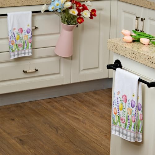 ARKENY Tulip Spring Kitchen Towels Dish Towels Set of 2,Grey Buffalo Plaid Hand Towels 18x26 Inch Drying Dishcloth,Farmhouse Home Seasonal Spring Decorations AD329 - Image 5