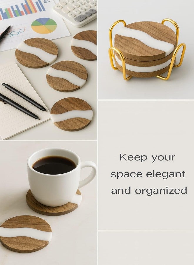 CentraLit مجموعة قواعد أكواب سنتراليت، 4 قطع، لطاولة الطعام - قواعد أكواب فاخرة من الخشب والراتنج مع حامل ذهبي - قواعد أنيقة لأكواب الشاي والقهوة والأكواب الزجاجية - مجموعة قواعد أكواب عصرية لتزيين المنزل والمطبخ - Image 3