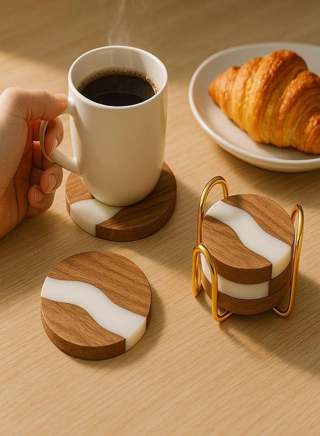 CentraLit مجموعة قواعد أكواب سنتراليت، 4 قطع، لطاولة الطعام - قواعد أكواب فاخرة من الخشب والراتنج مع حامل ذهبي - قواعد أنيقة لأكواب الشاي والقهوة والأكواب الزجاجية - مجموعة قواعد أكواب عصرية لتزيين المنزل والمطبخ - Image 2