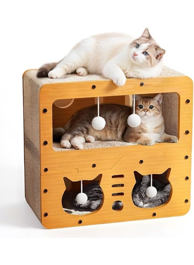 Arabest Breathable Cardboard Cat Scratcher House,Cat House for Indoor Cats,Wooden Cats Beds Condos，Bedsure Kitten Cave Furniture，Cute Playhouse Box，Large Size，Suitable for Cats up to 15 lbs - Image 1