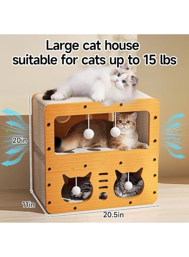 Arabest Breathable Cardboard Cat Scratcher House,Cat House for Indoor Cats,Wooden Cats Beds Condos，Bedsure Kitten Cave Furniture，Cute Playhouse Box，Large Size，Suitable for Cats up to 15 lbs - Image 2
