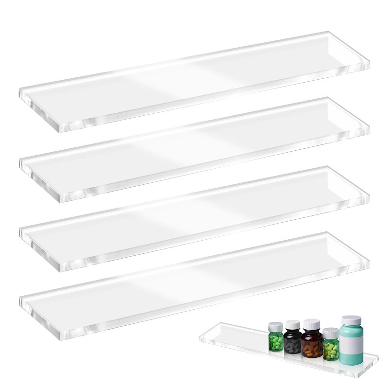 EYAYEN 4 Pcs Medicine Cabinet Shelves 13 Inch Acrylic Replacement Organizer for Bathroom Living Room Wall Mounted Shelves for Kitchen Cabinet (Clear) - Image 1