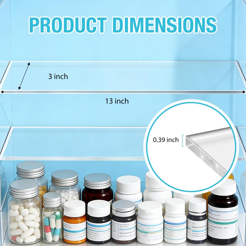 EYAYEN 4 Pcs Medicine Cabinet Shelves 13 Inch Acrylic Replacement Organizer for Bathroom Living Room Wall Mounted Shelves for Kitchen Cabinet (Clear) - Image 2