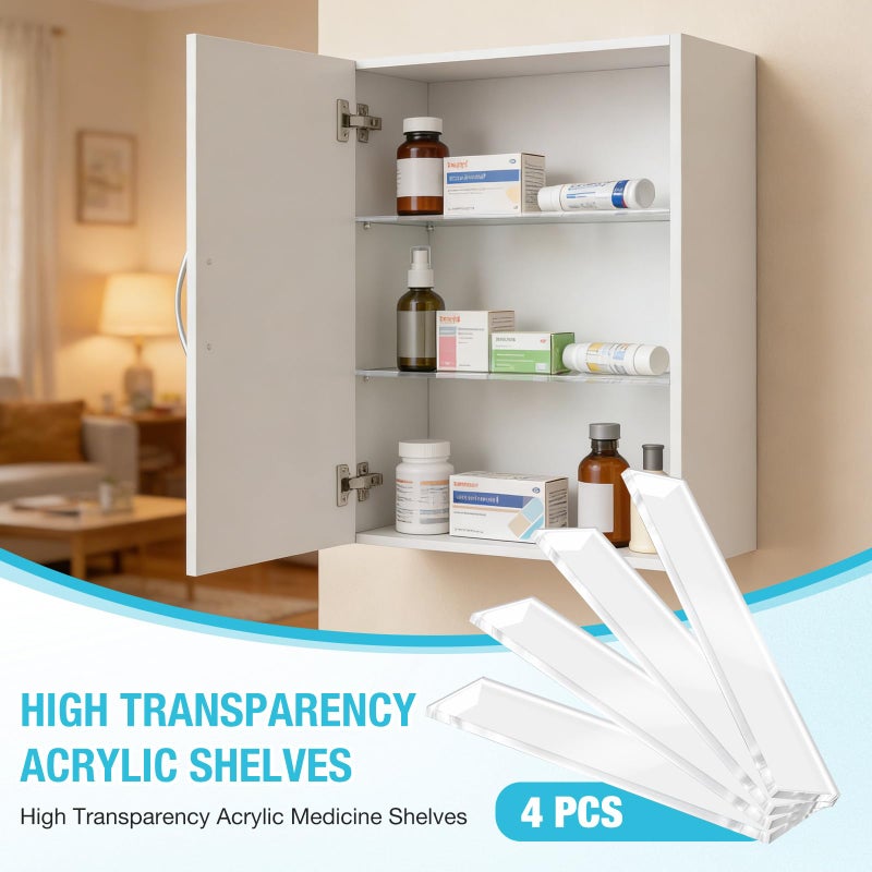 EYAYEN 4 Pcs Medicine Cabinet Shelves 13 Inch Acrylic Replacement Organizer for Bathroom Living Room Wall Mounted Shelves for Kitchen Cabinet (Clear) - Image 3