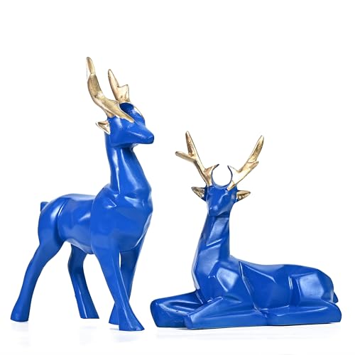 HindCraft Gift Items for Women, Blue Deer Resin Showpieces Set of 2 – Exquisite Hiran Statues for Home, Office, Ideal for House Warming Gifts and Christmas Décor, Nature-Inspired Room Decor Aesthetic - Image 1