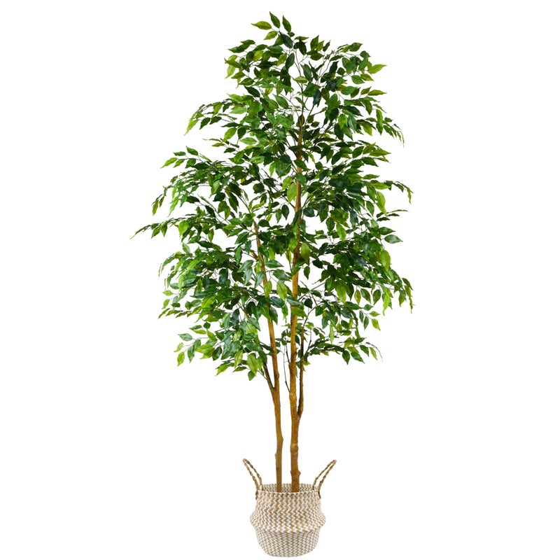 Warmplants Artificial Ficus Tree, 7ft Silk Fake Ficus Leaves Plant with Basket, Indoor Outdoor Faux Green Tree for Home Garden Office House Livingroom DÃ©cor - Image 2