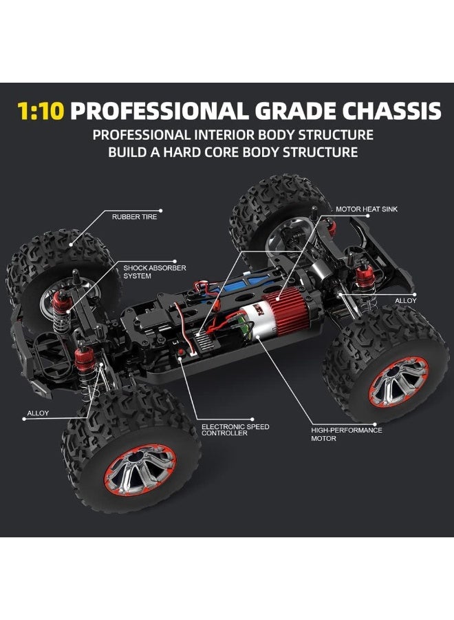 1:10 Remote Control Car 4WD 50km/h Fast Off-Road RC Monster Truck – High Speed Waterproof Hobby Grade 4x4 Electric Vehicle with 2 Rechargeable Batteries & LED Lights – Gifts for Boys & Girls