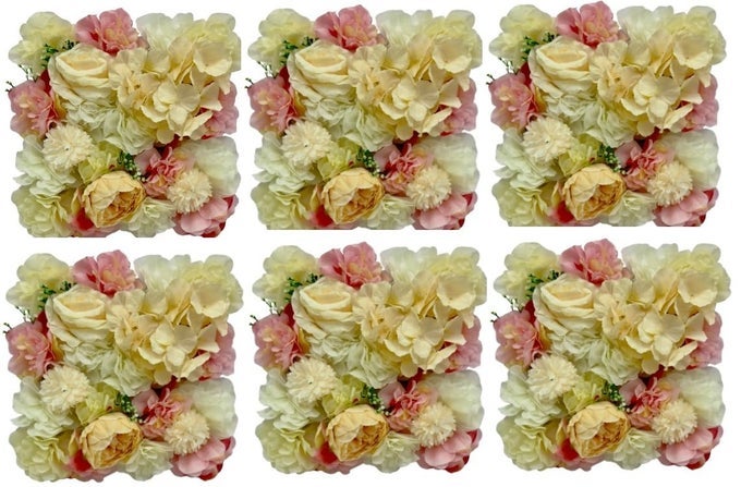 HOME ELEMENTS 6 Pcs Artificial Flower Wall Panel, Rose Floral Wall Decor, Flower Wall Backdrop Faux Flower Panel for Home Decoration Background Decor Wedding Decor (33x33cm)