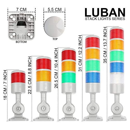 LUBAN Led Signal Tower Stack Lights, Industrial Warning Column Lamp, Andon With Rotatable Base, Steady/Flashing Switchable, 12V 24V DC (3-Layer, With Buzzer) - Image 5