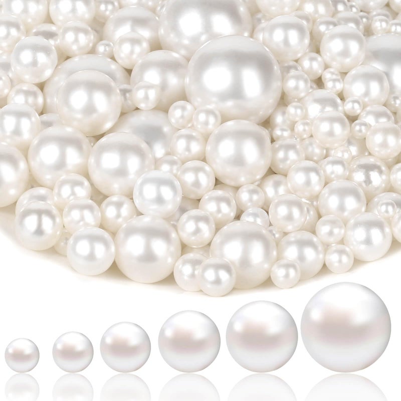 Tidponra 1470PCS Pearls for Crafting, Assorted Sizes Ivory No Hole Pearl Beads,Fake Pearls, Bulk for Floating Candles, Decoration, Vase Filler and Centerpieces - Image 1