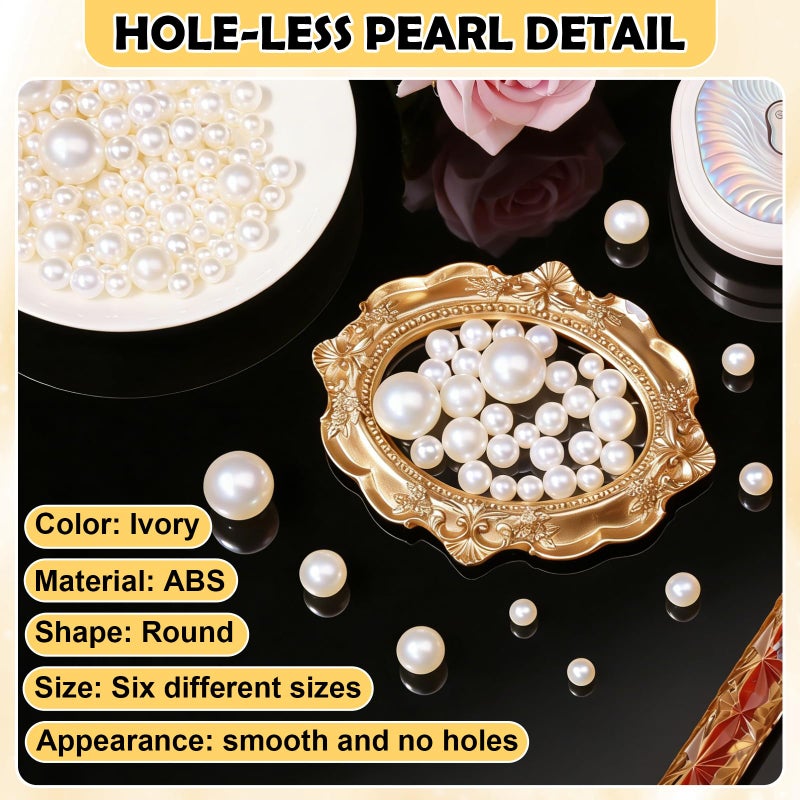 Tidponra 1470PCS Pearls for Crafting, Assorted Sizes Ivory No Hole Pearl Beads,Fake Pearls, Bulk for Floating Candles, Decoration, Vase Filler and Centerpieces - Image 3