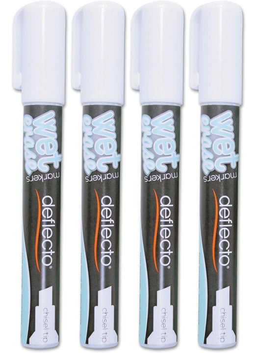 Deflecto SMA510V4WT Wet Erase Marker Chisel White Pack of 4