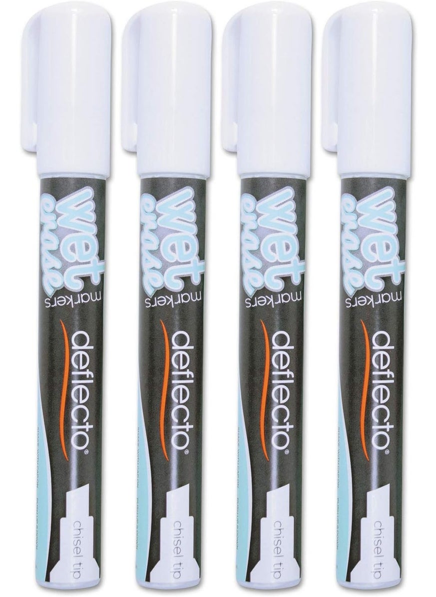 Deflecto Deflecto SMA510V4WT Wet Erase Marker Chisel White Pack of 4  - Image 1