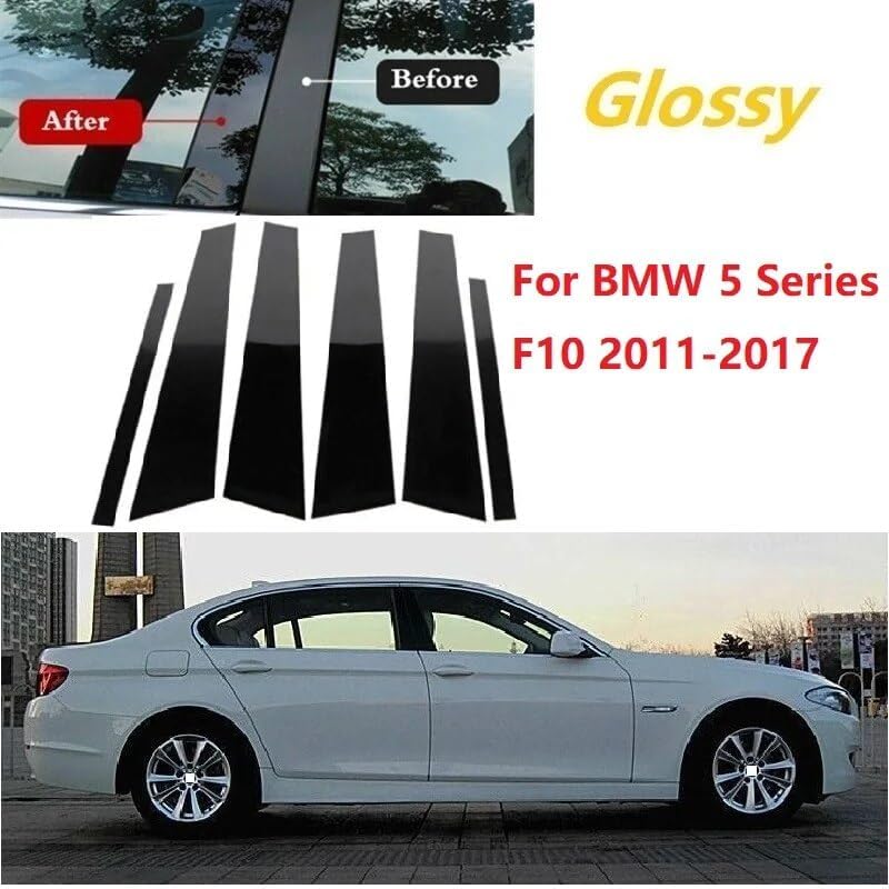 QASULER 6PCS Gloss Black Window Trim Cover for BMW 5 Series F10 - Image 3