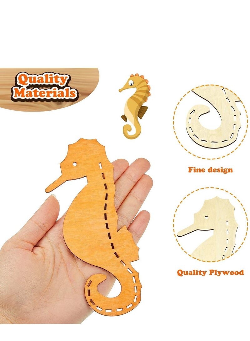 SYOSI Unfinished Wooden Paint Crafts Wood Cutouts Ocean Animals for Kids Home Decor Ornament DIY Craft Art Project, Octopus, Shark, Whale, Dolphin, Seahorse, Fish, Starfish Shape 28 Pieces - Image 2